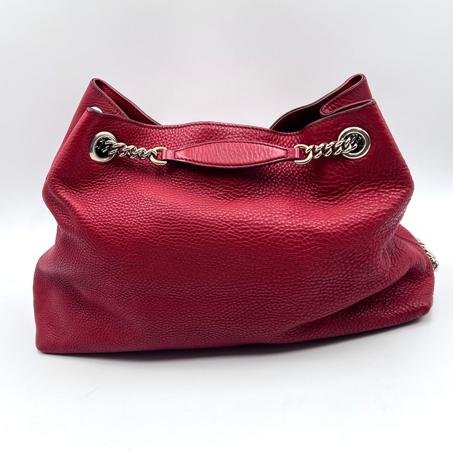 Red Pebbled Leather Soho Chain Tote Bag