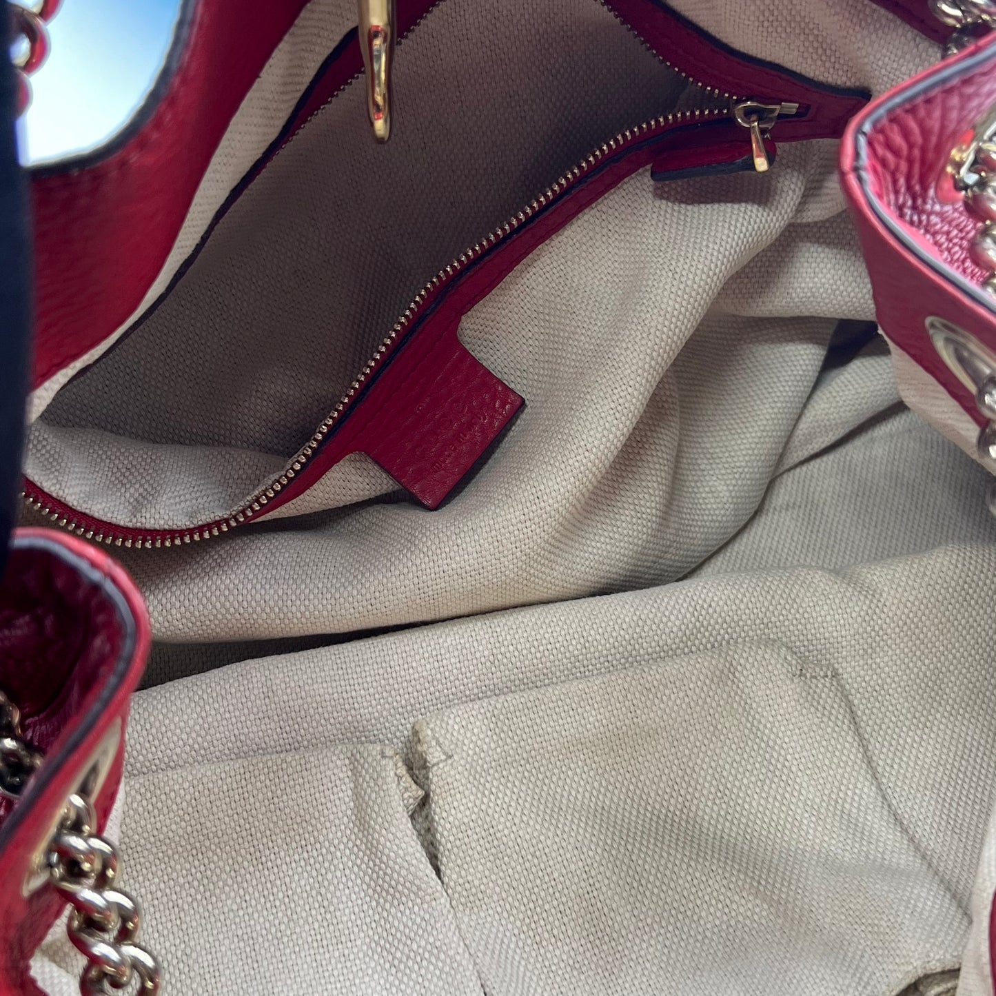 Red Pebbled Leather Soho Chain Tote Bag