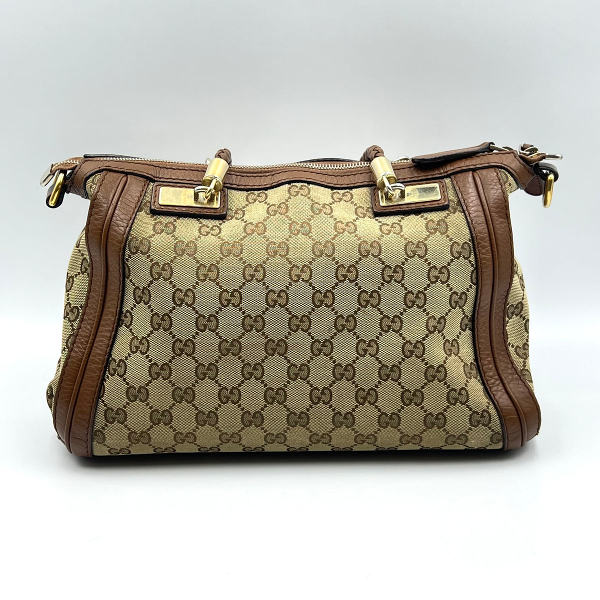 Bella Bamboo Handbag GG Pattern Fringe GG Canvas Beige Brown — view 3 of 9 Bella Bamboo Handbag GG Pattern Fringe GG Canvas Beige Brown, view 3 of 9