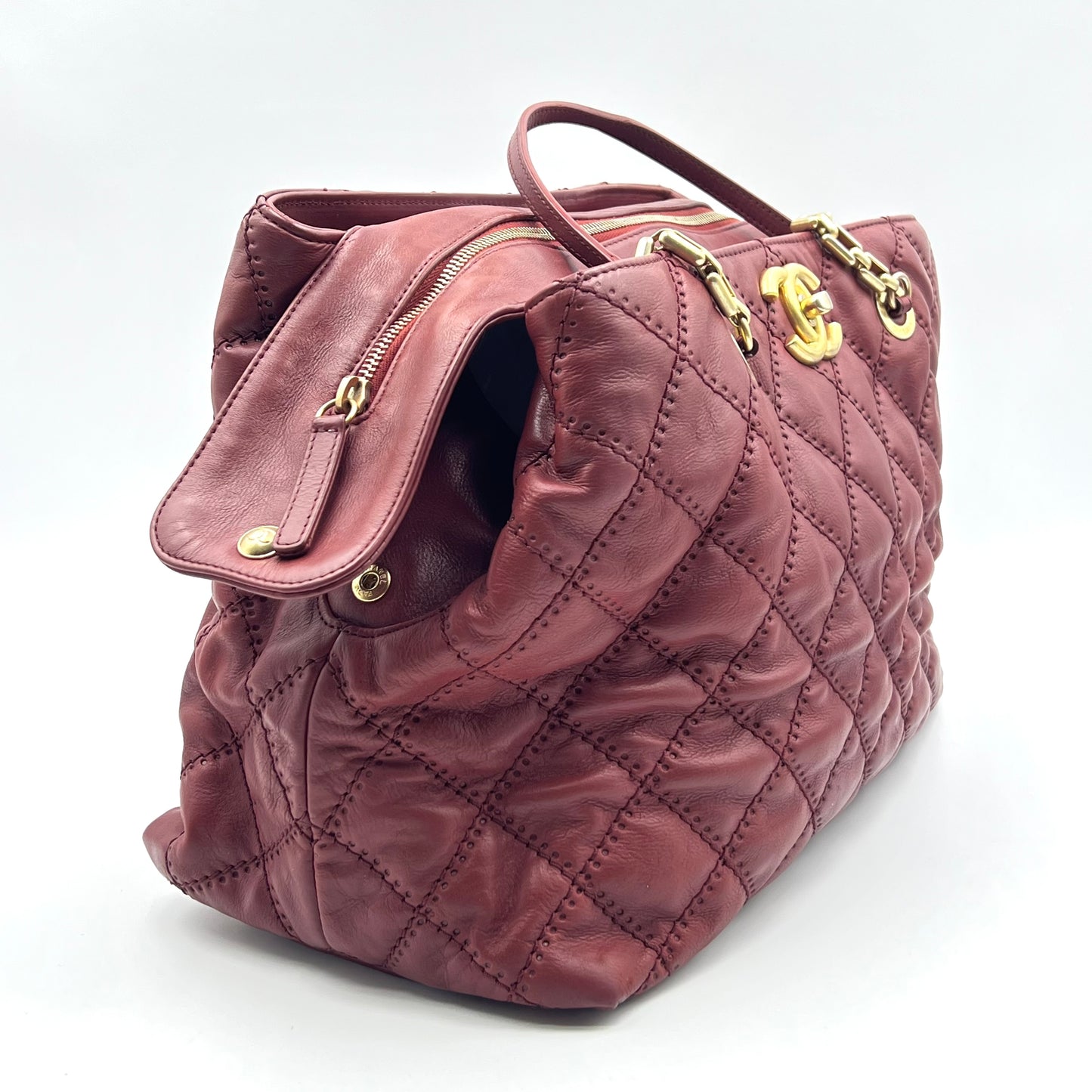 Calfskin Quilted Medium Retro Chain Tote Red