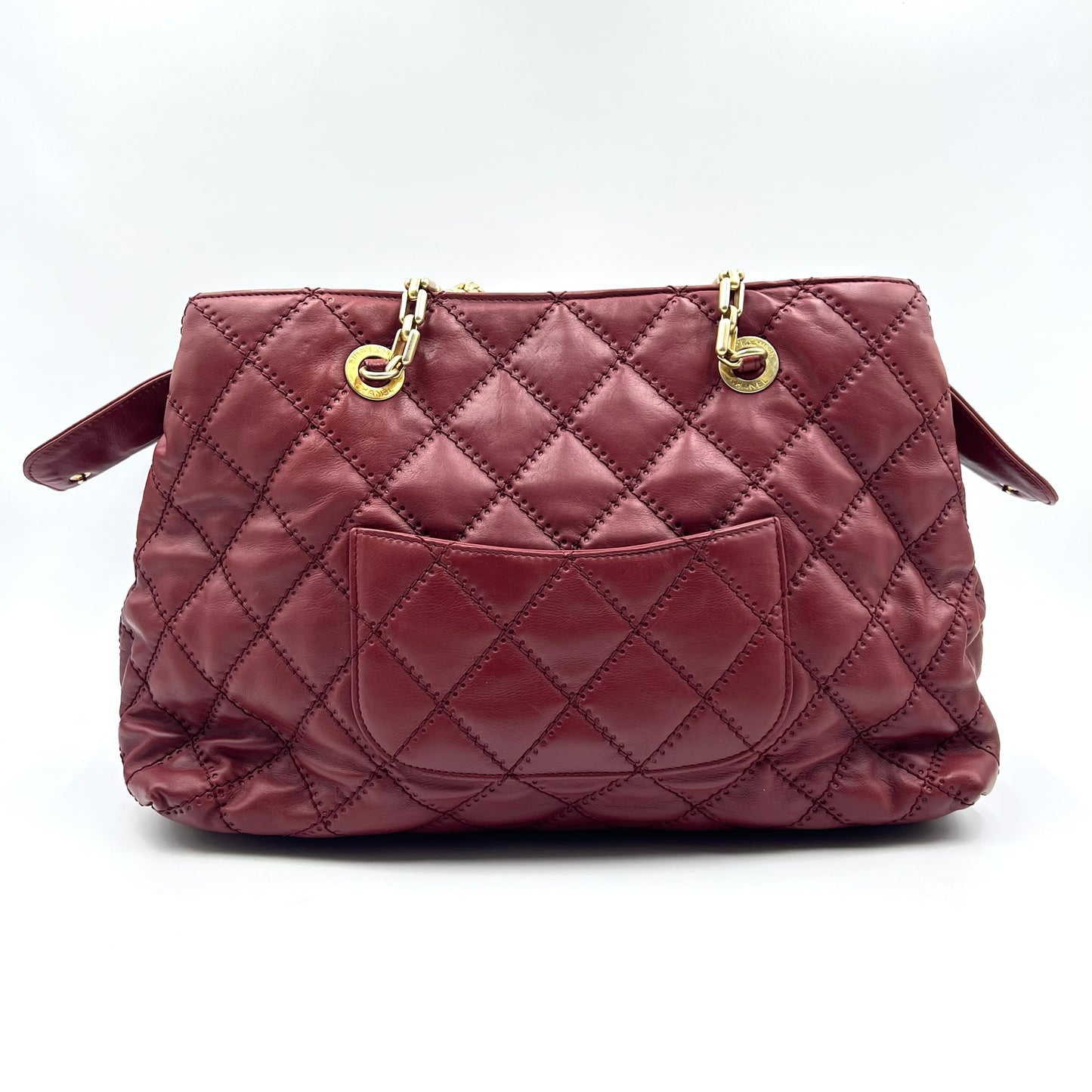 Calfskin Quilted Medium Retro Chain Tote Red