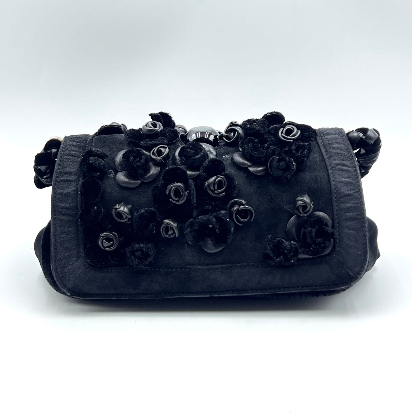 suede velvet black kiss lock hand bag limited edition