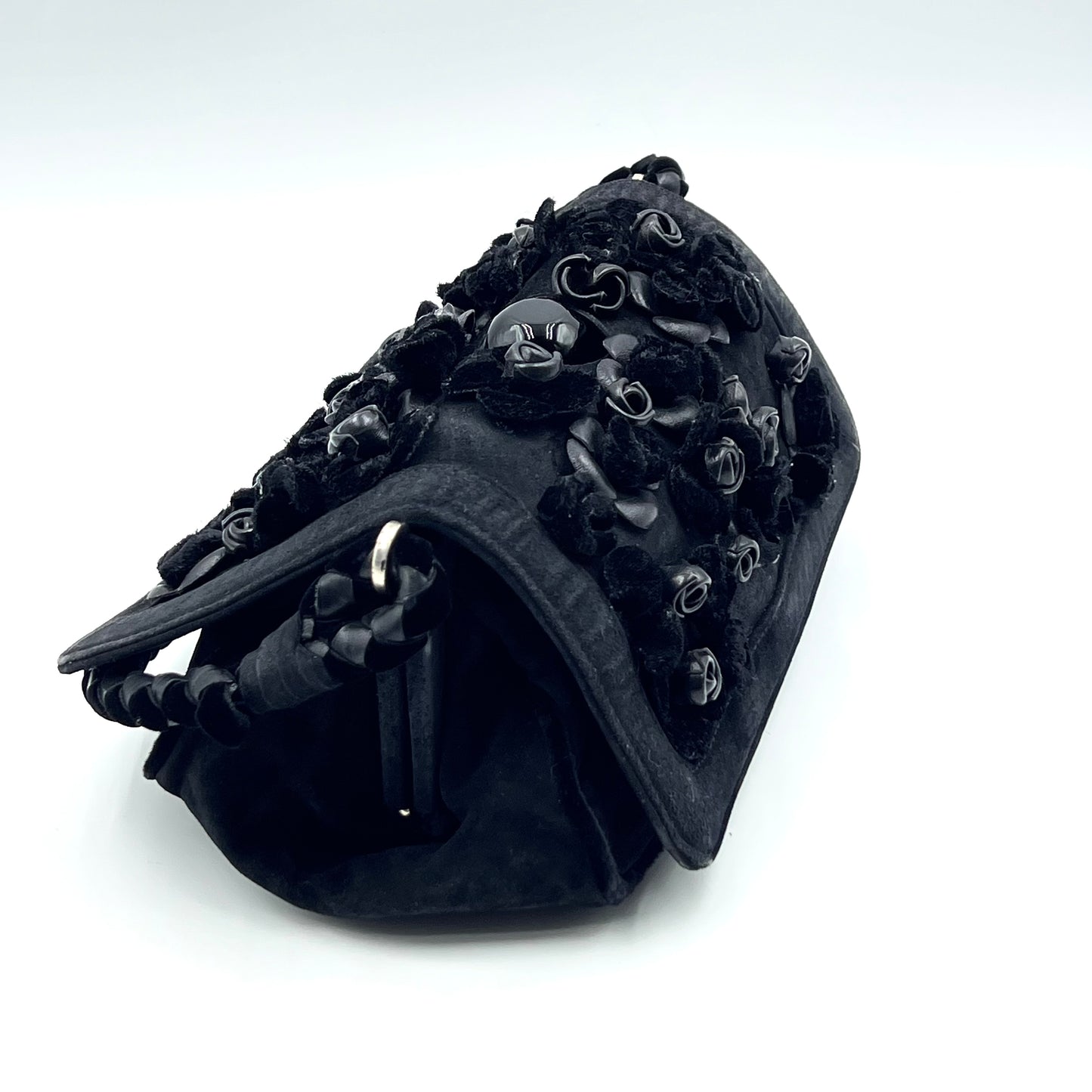 suede velvet black kiss lock hand bag limited edition