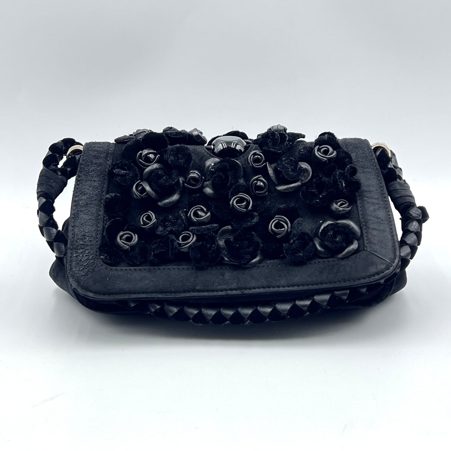 suede velvet black kiss lock hand bag limited edition