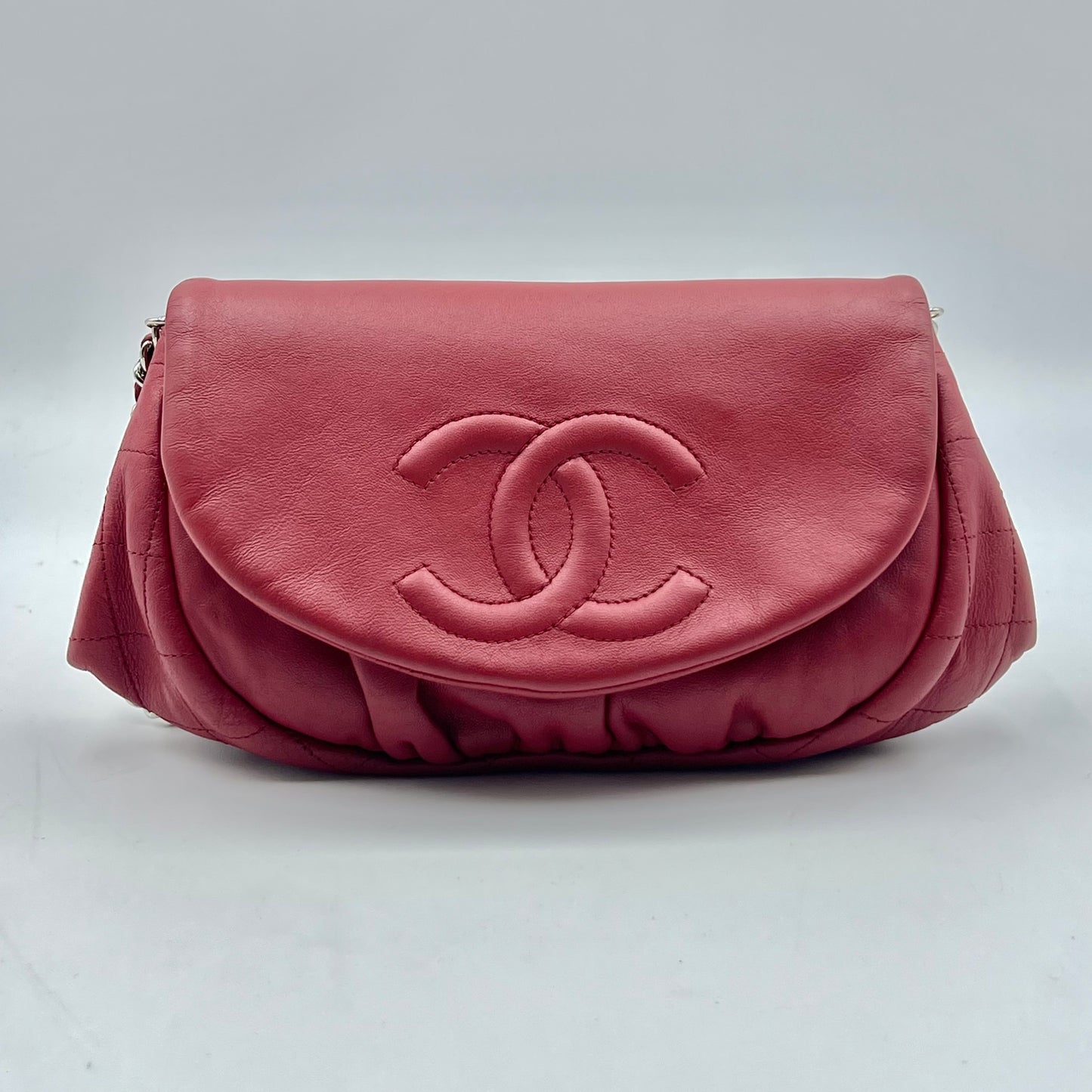 Dark Red Leather Half-Moon WOC Clutch Bag