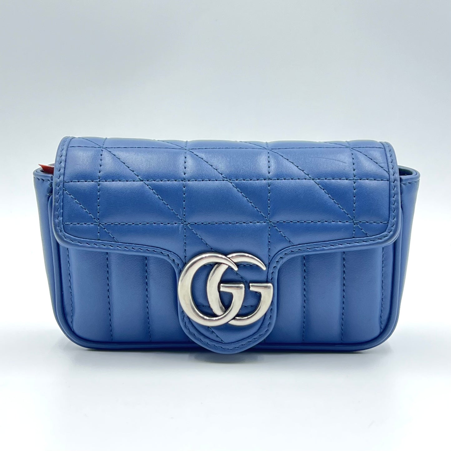 Calfskin Matelasse Aria Super Mini GG Marmont Shoulder Bag Clear Blue