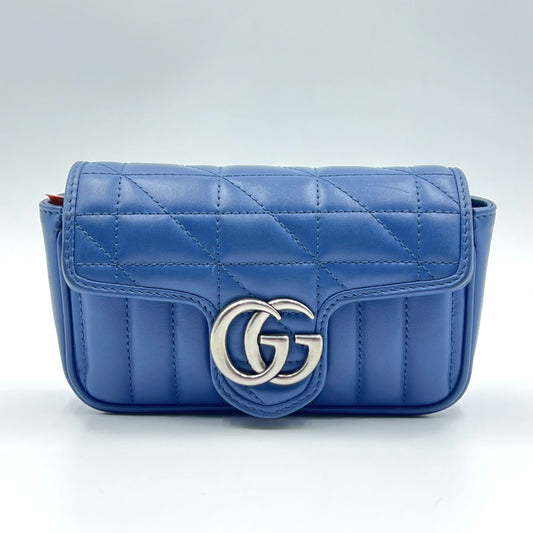 Calfskin Matelasse Aria Super Mini GG Marmont Shoulder Bag Clear Blue