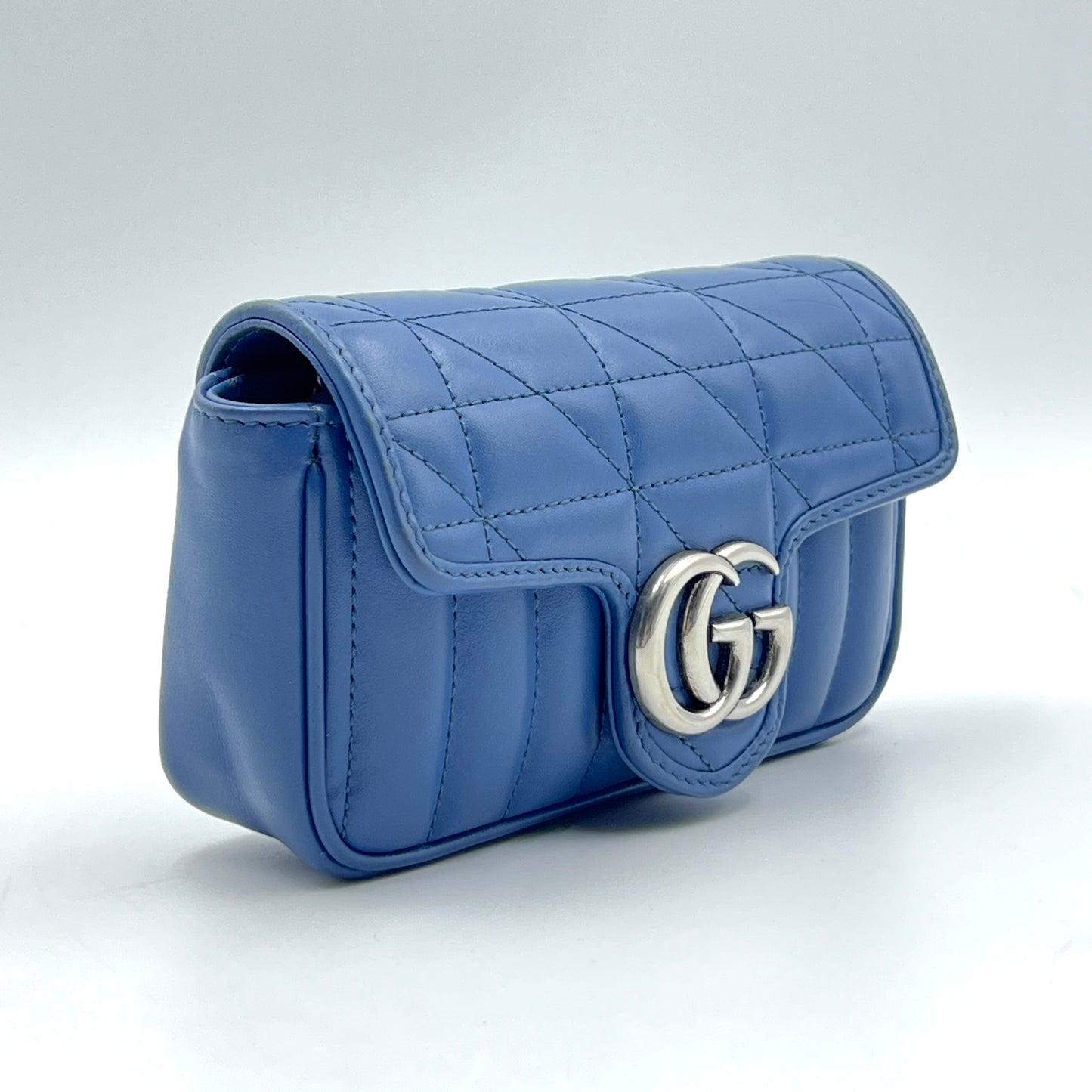 Calfskin Matelasse Aria Super Mini GG Marmont Shoulder Bag Clear Blue