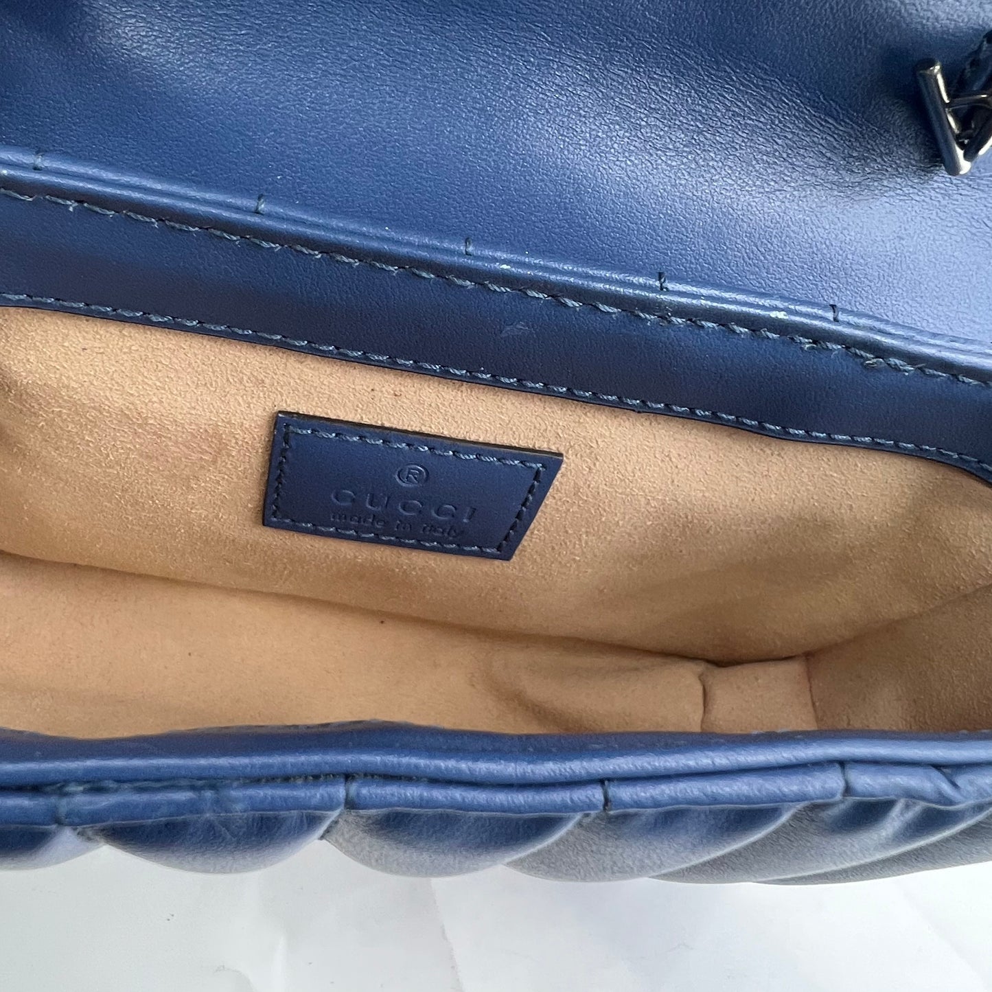 Calfskin Matelasse Aria Super Mini GG Marmont Shoulder Bag Clear Blue