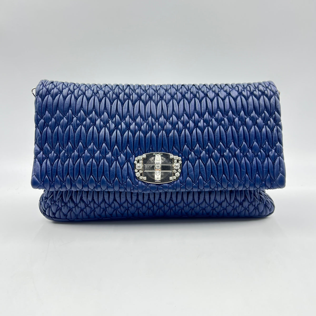 Miu Miu Crystal leather Clutch Shoulder Bag Blue
