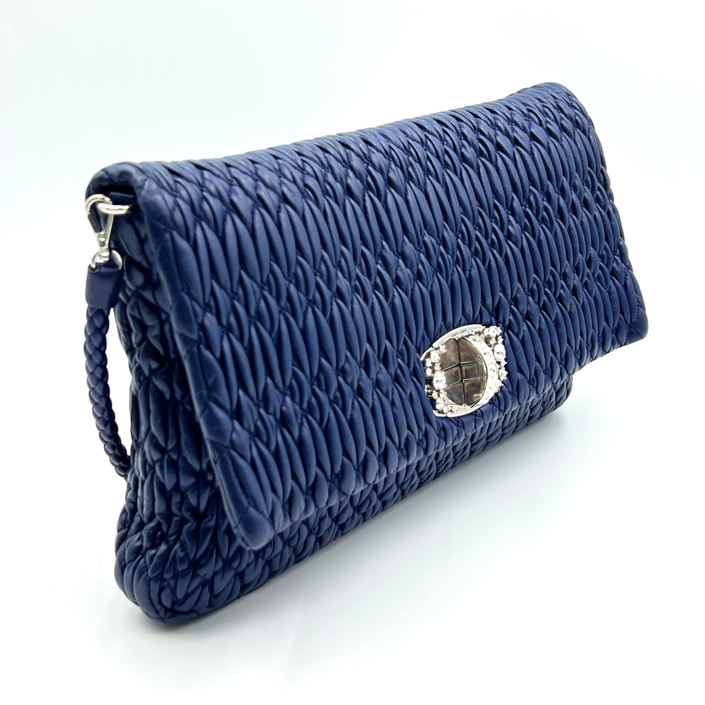 Crystal leather Clutch Shoulder Bag Blue