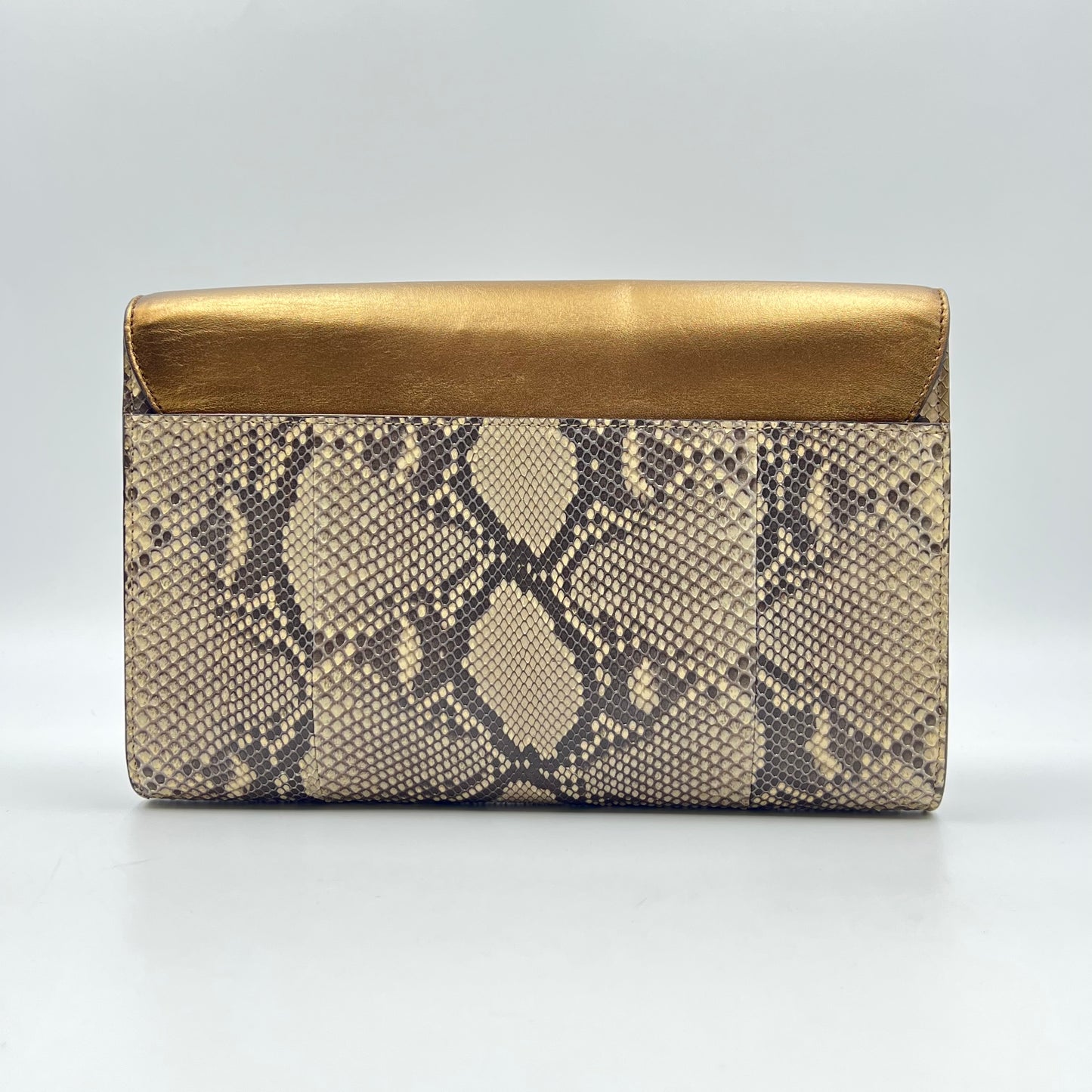 python leather clutch with metallic flap Brown