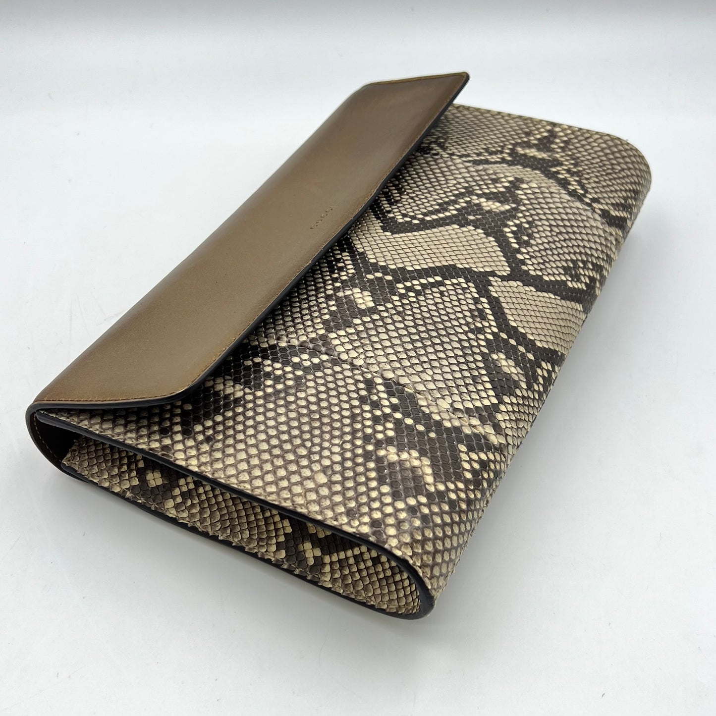 python leather clutch with metallic flap Brown