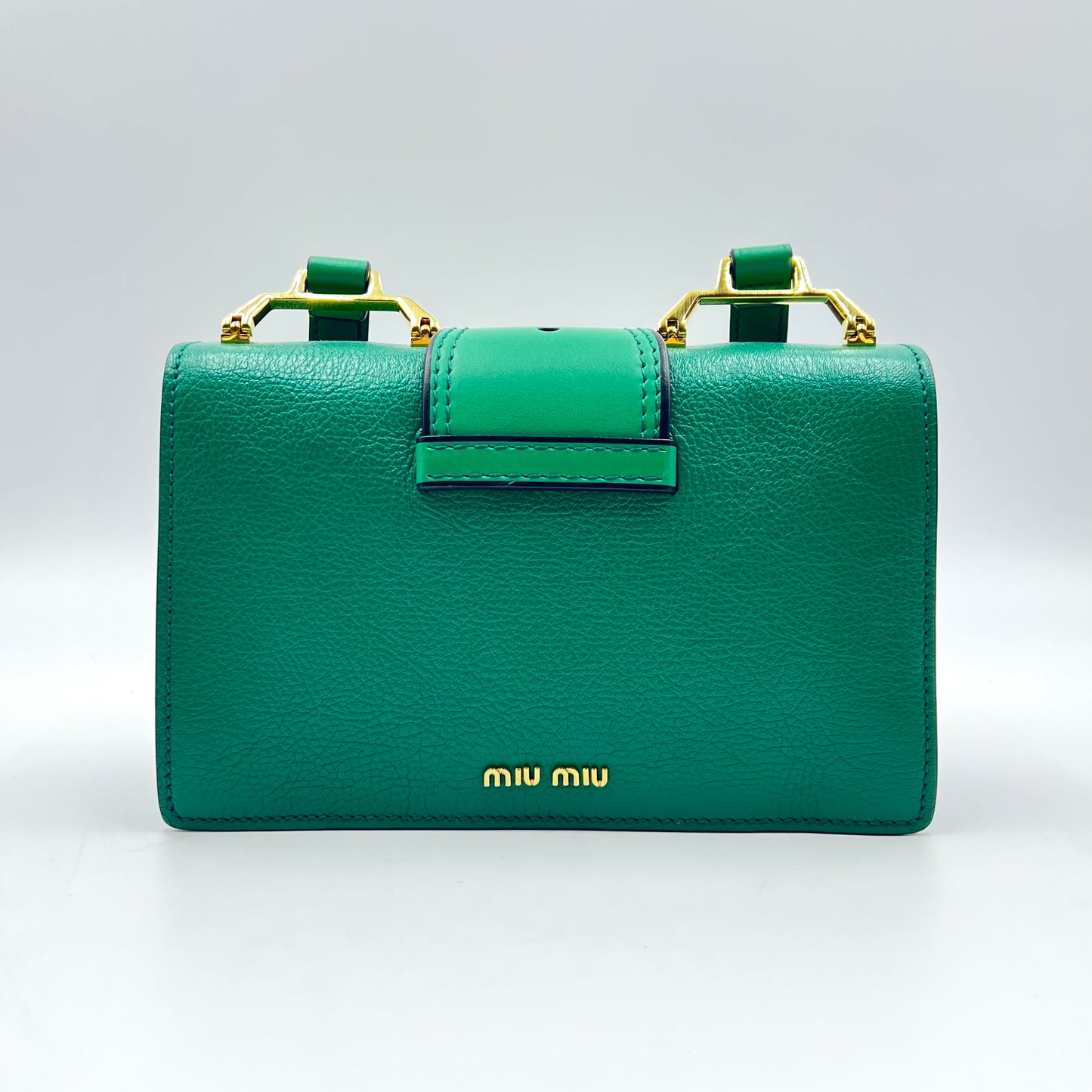 Madras Leather Crystal Embellished Buckle Flap Shoulder Bag green
