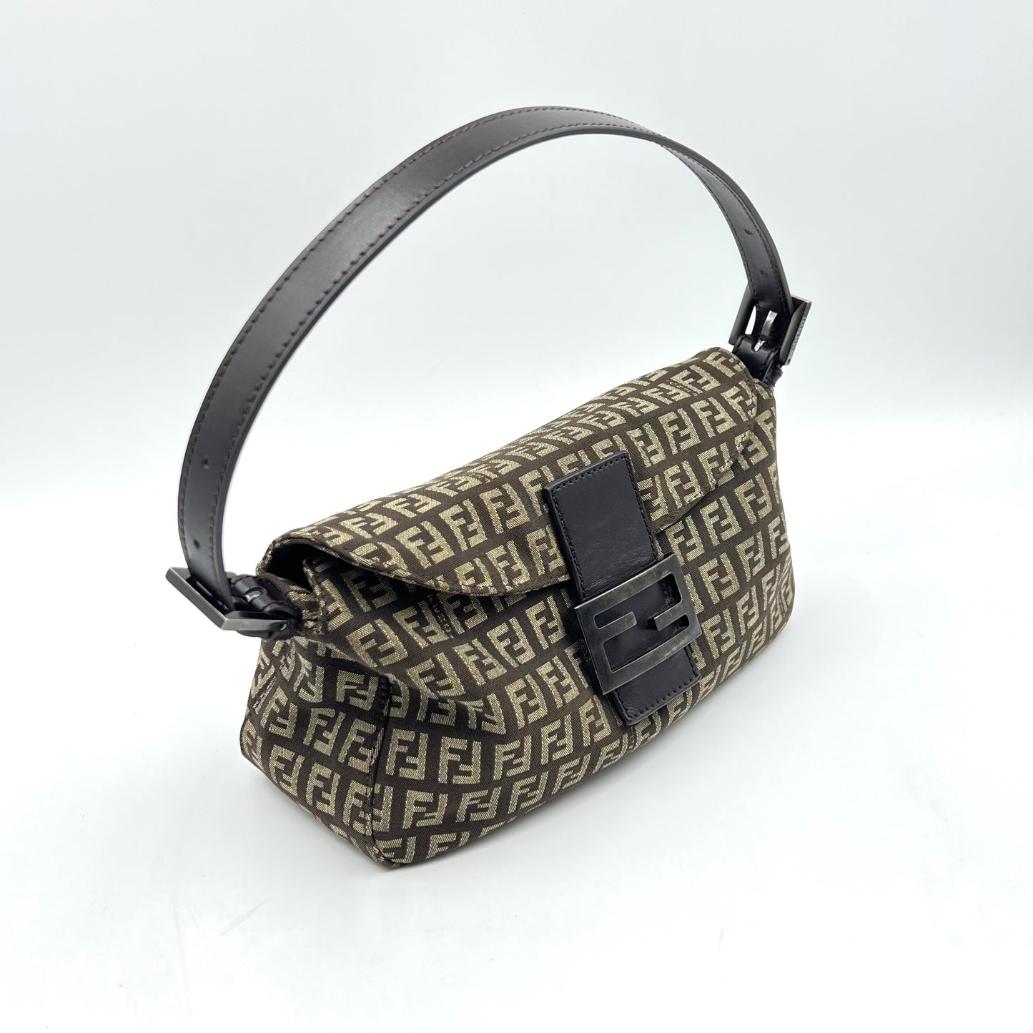 Vintage Fendi Zucchino Canvas Baguette Bag