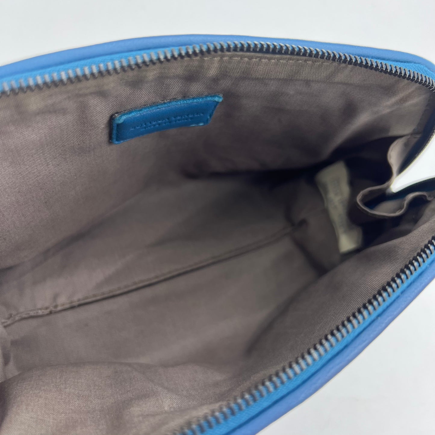 Blue Intrecciato Woven Leather Cosmetic Bag