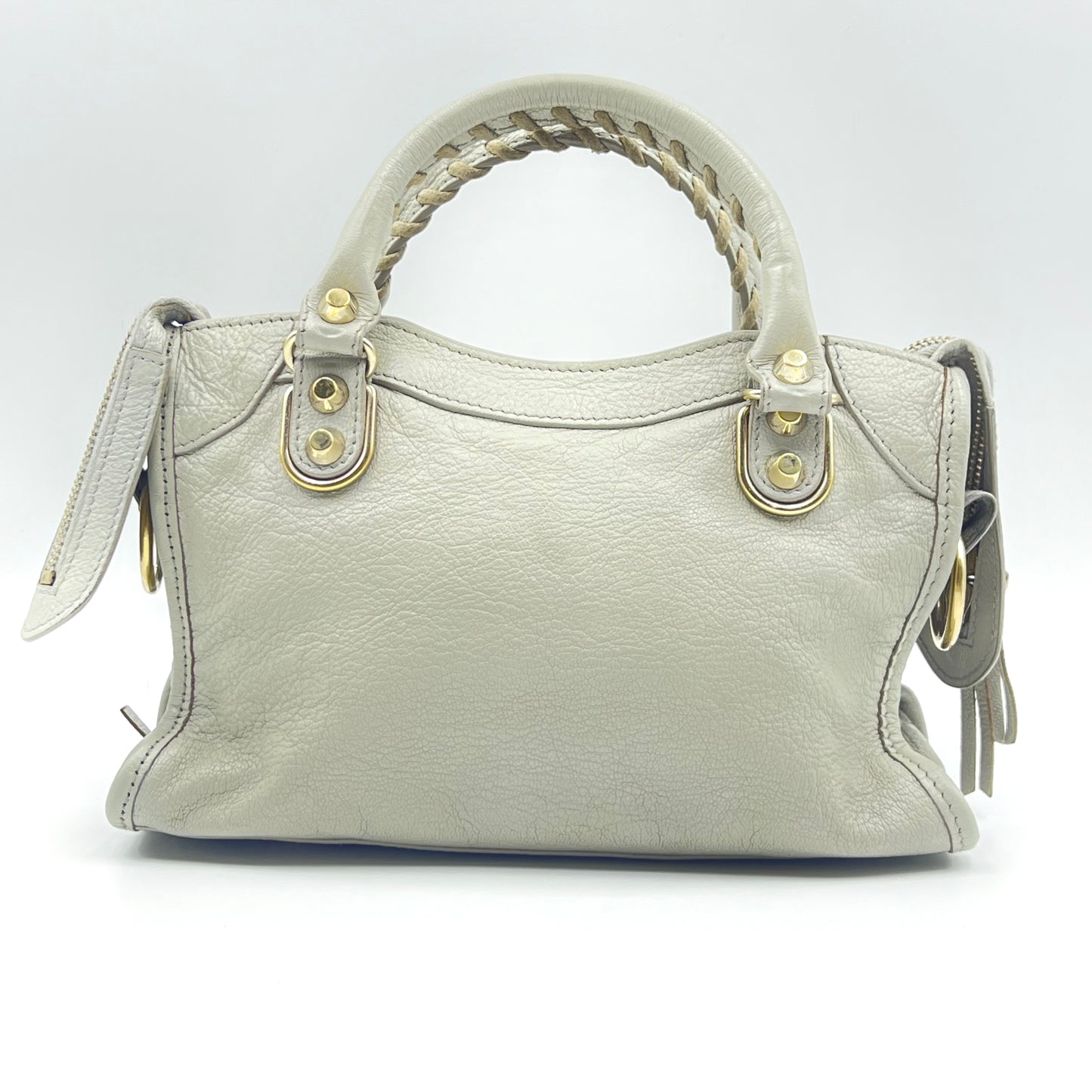 Light Grey Chevre Leather Metallic Edge Mini City Bag