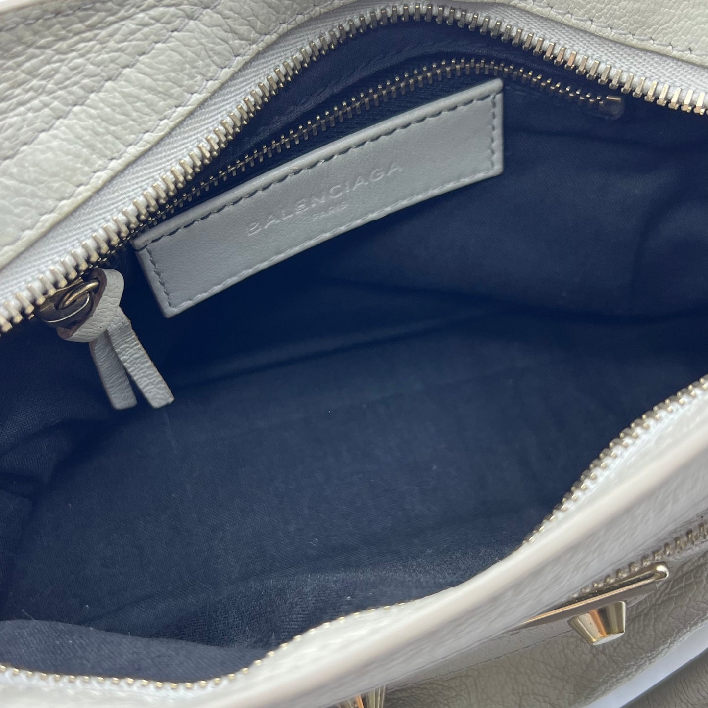 Light Grey Chevre Leather Metallic Edge Mini City Bag