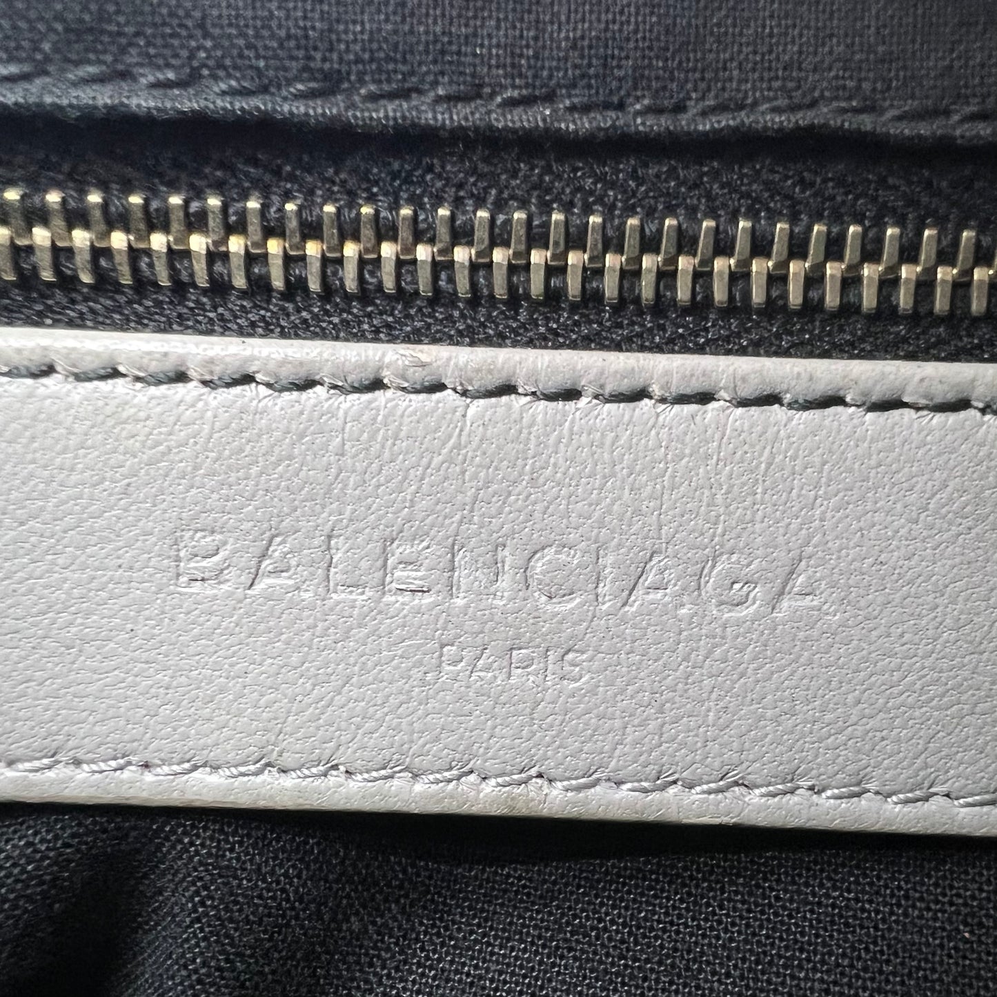 Light Grey Chevre Leather Metallic Edge Mini City Bag