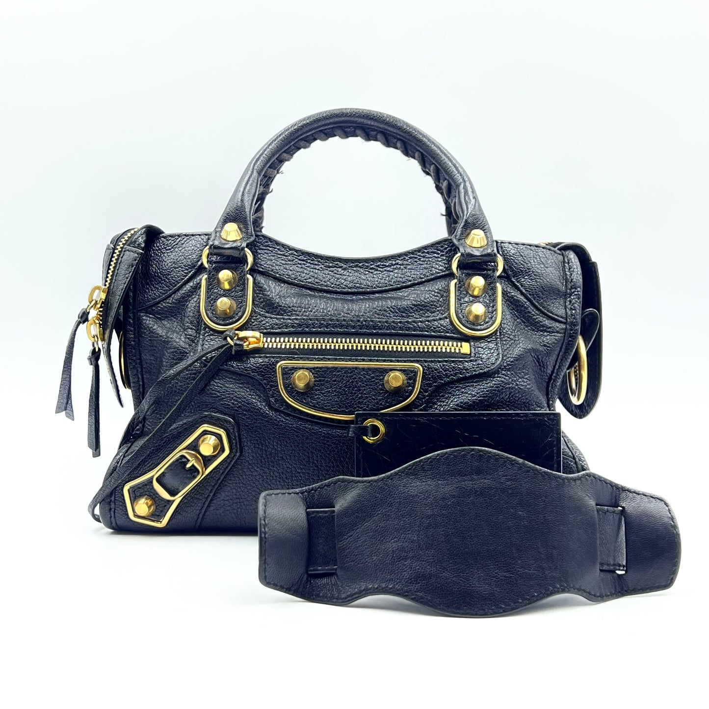 Chevre Gold Metallic Edge Hardware Mini City Black