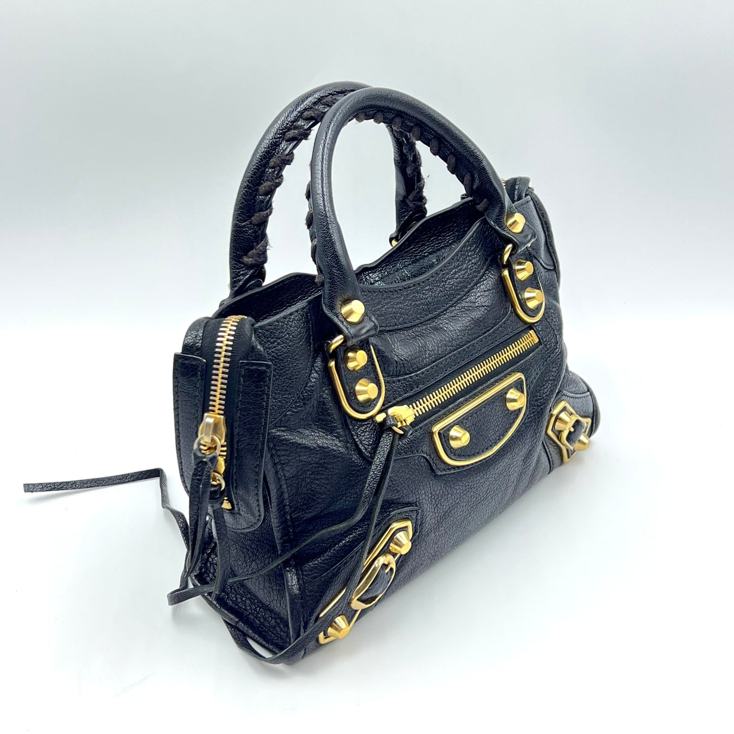 Chevre Gold Metallic Edge Hardware Mini City Black