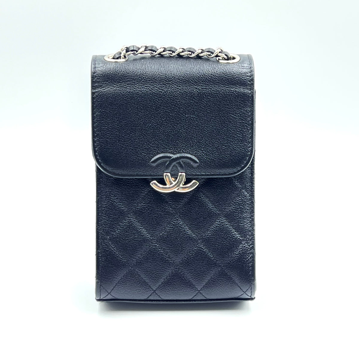 CC Box Flap Phone Holder Crossbody Bag Quilted Caviar