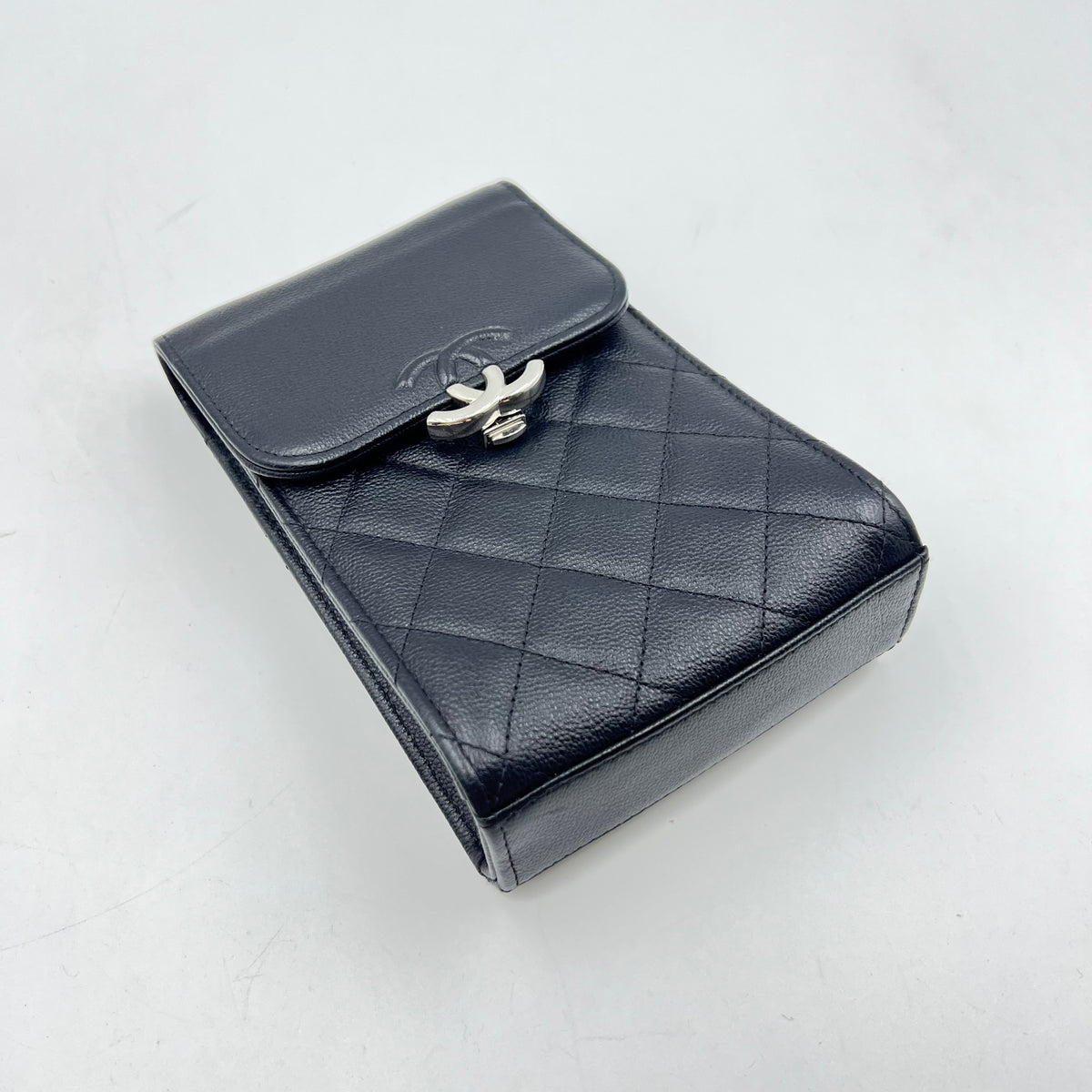 CC Box Flap Phone Holder Crossbody Bag Quilted Caviar