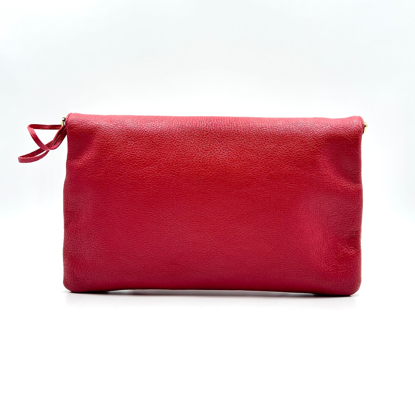Rouge Grenade Chevre Leather Metallic Edge Envelope Clutch Crossbody Bag w/ Strap