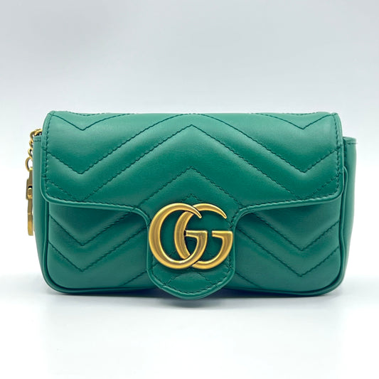 Calfskin Matelasse Super Mini GG Marmont Shoulder Bag Emerald Green