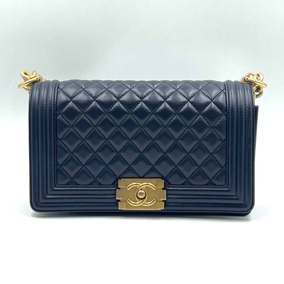 Lambskin Quilted Old Medium Boy Flap Dark Navy Lambskin Quilted Old Medium Boy Flap Dark Navy, view 2 of 8