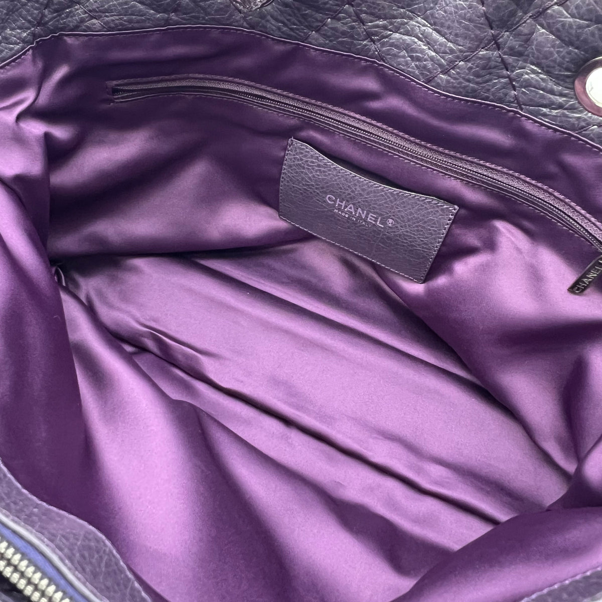 Purple Quilted Glazed Leather On-the-Road Tote Bag