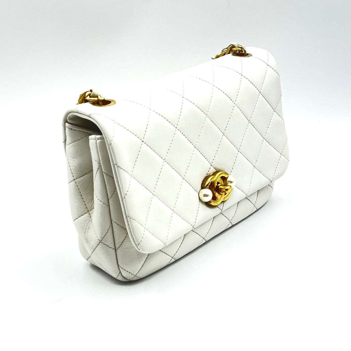 Mini Pearl Chain White Calfskin Leather Shoulder Bag Year 2022 Mini Pearl Chain White Calfskin Leather Shoulder Bag Year 2022, view 3 of 8
