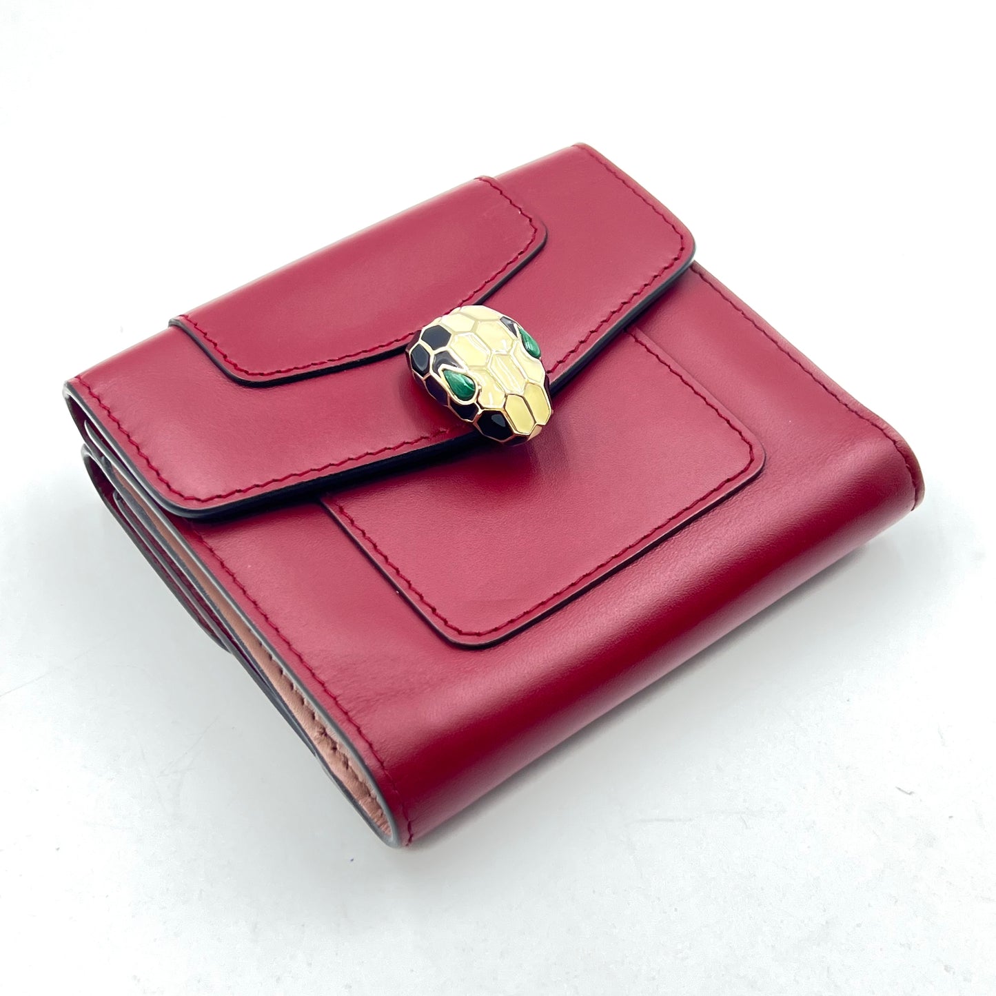 Red Leather Serpenti Forever Trifold Wallet