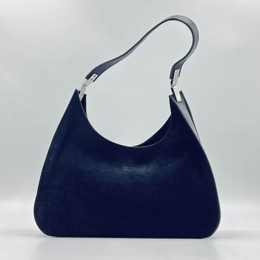 Suede Logo Shoulder Bag Black