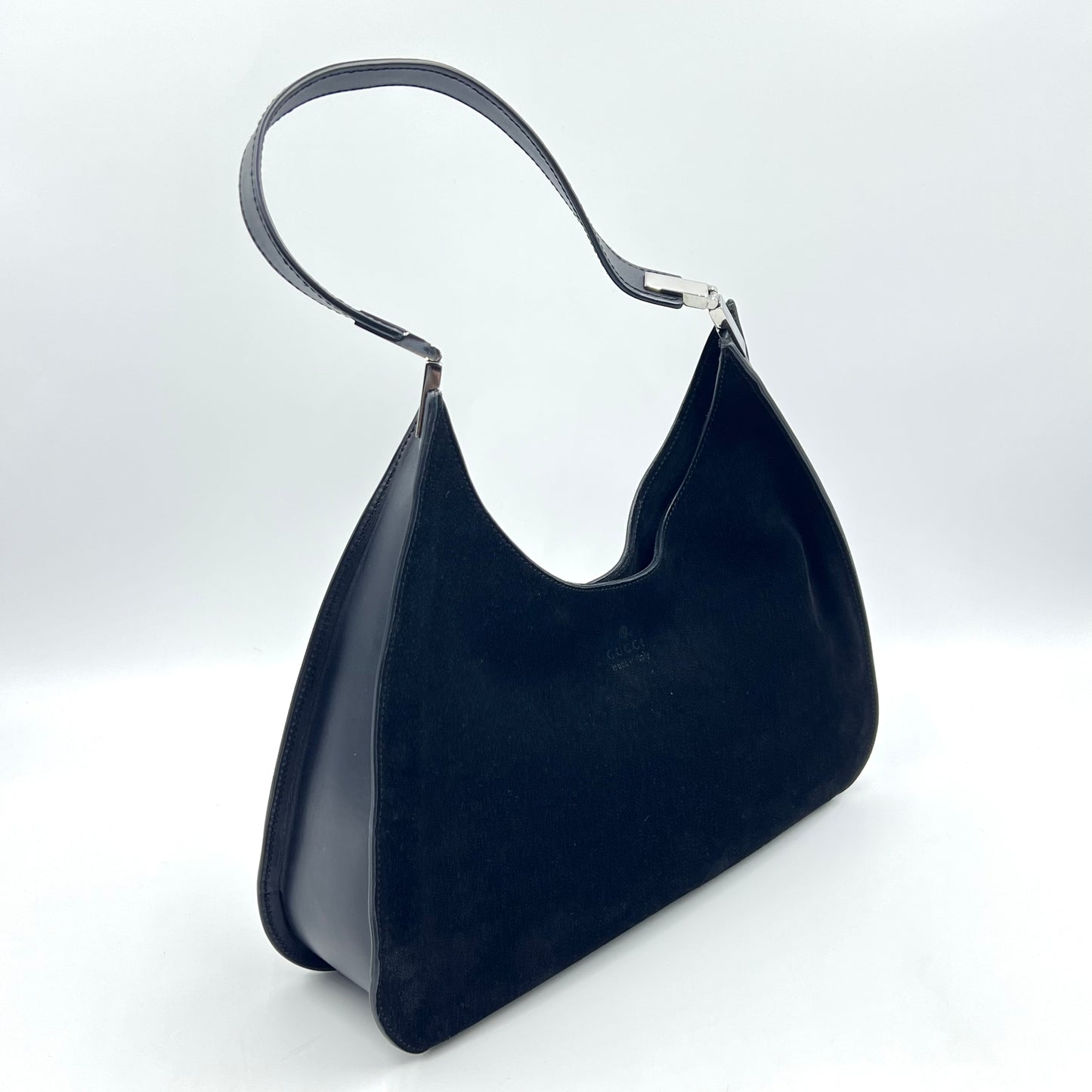 Suede Logo Shoulder Bag Black