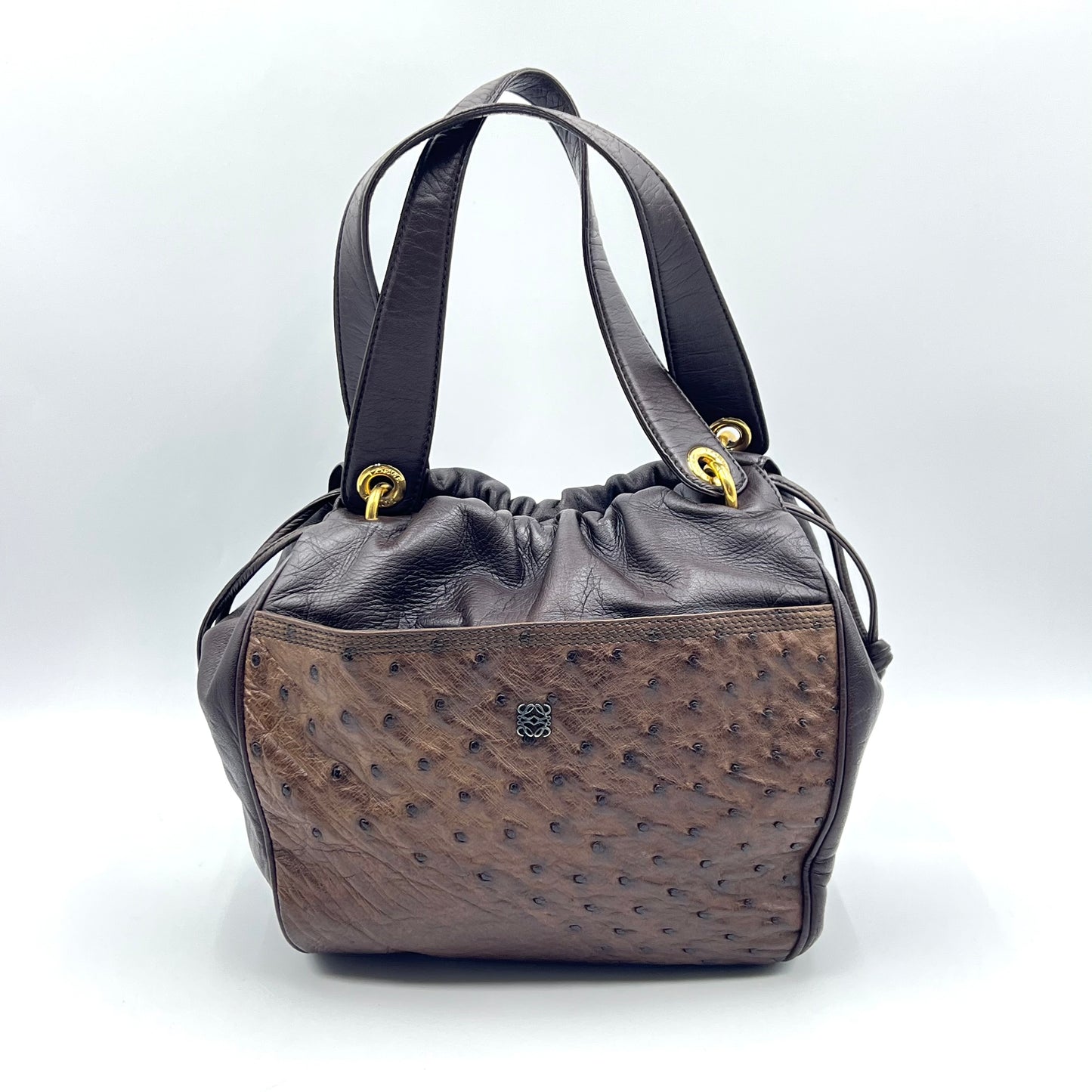 Ostrich Embossed Medium Tote Bag Brown