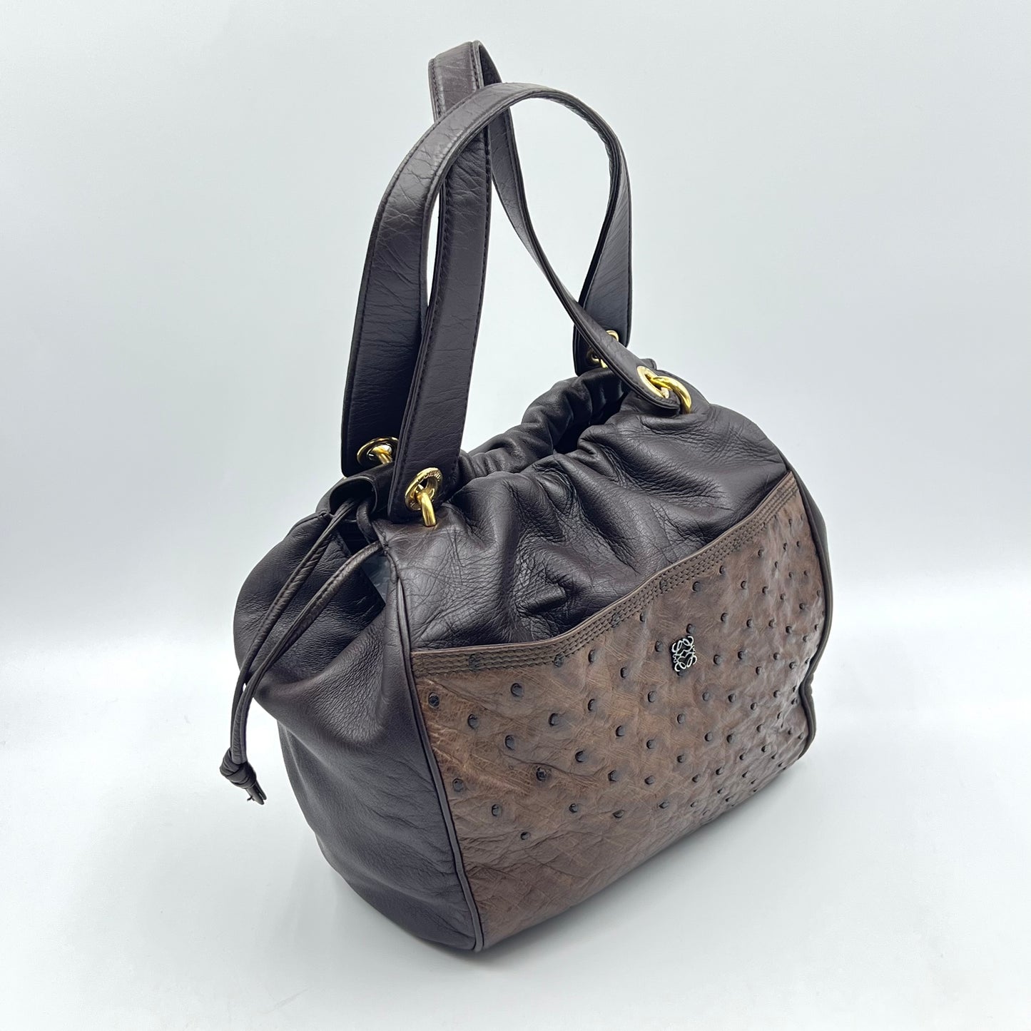 Ostrich Embossed Medium Tote Bag Brown