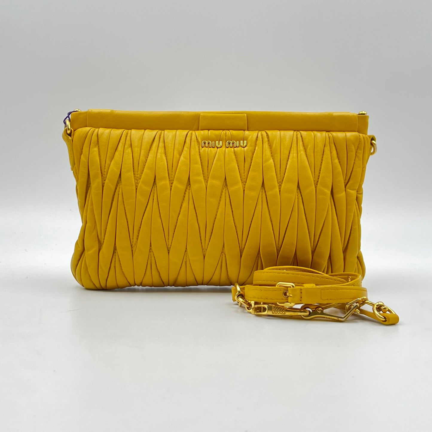 Miu Miu Yellow Metalasse Leather Crossbody Bag