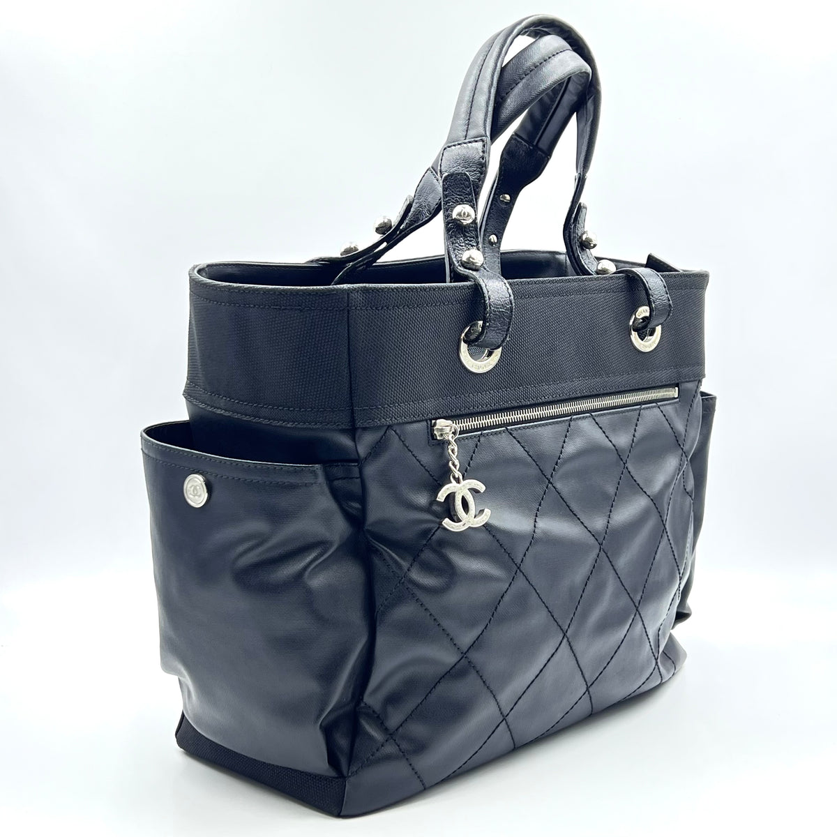 Chanel Coated Canvas Quilted Large Paris Biarritz Tote Black — view 2 of 8 Coated Canvas Quilted Large Paris Biarritz Tote Black, view 2 of 8
