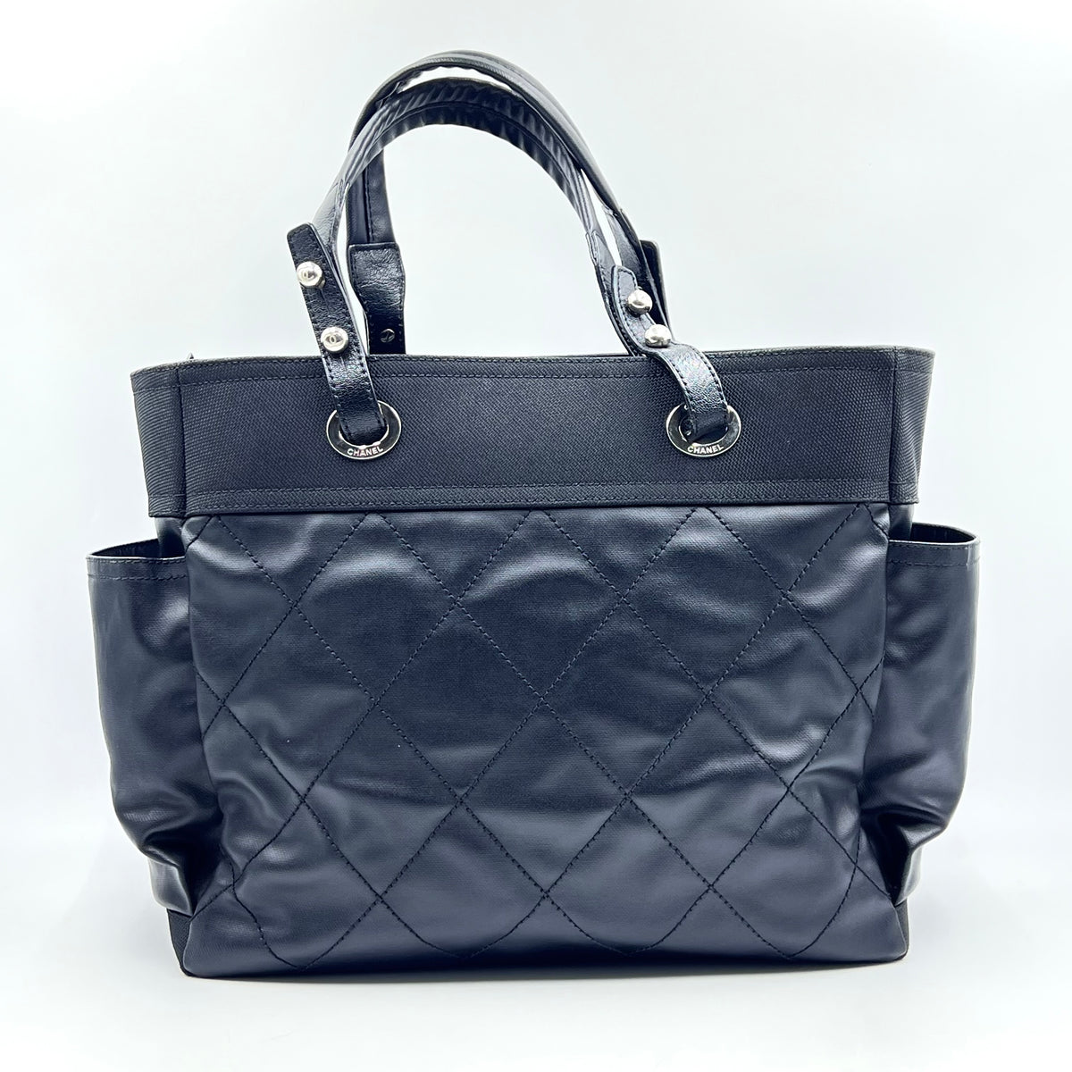 Chanel Coated Canvas Quilted Large Paris Biarritz Tote Black — view 3 of 8 Coated Canvas Quilted Large Paris Biarritz Tote Black, view 3 of 8