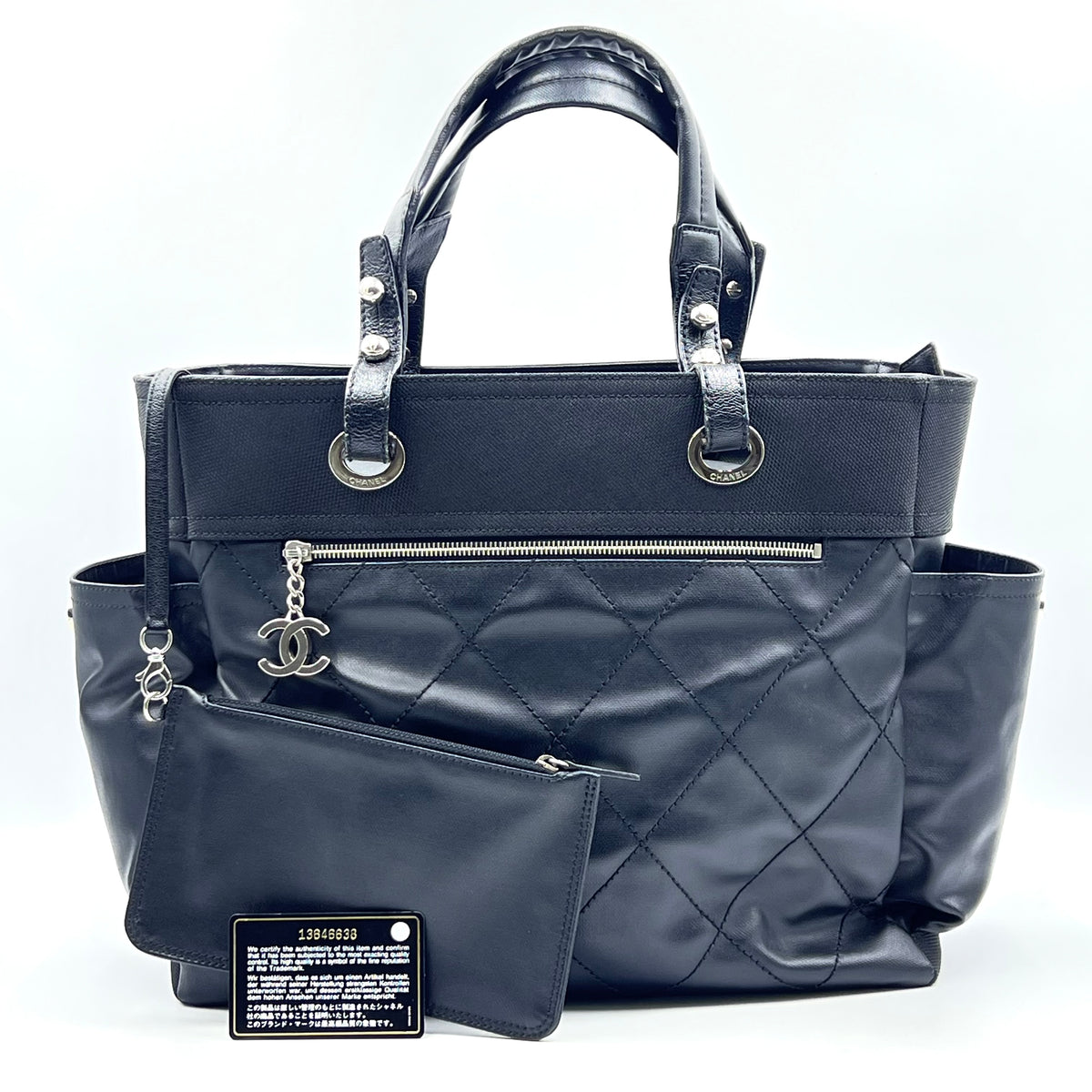 Chanel Coated Canvas Quilted Large Paris Biarritz Tote Black — view 7 of 8 Coated Canvas Quilted Large Paris Biarritz Tote Black, view 7 of 8