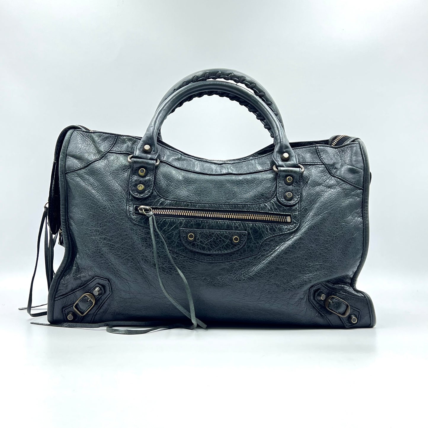 City Leather Bag Dark Olive Gray
