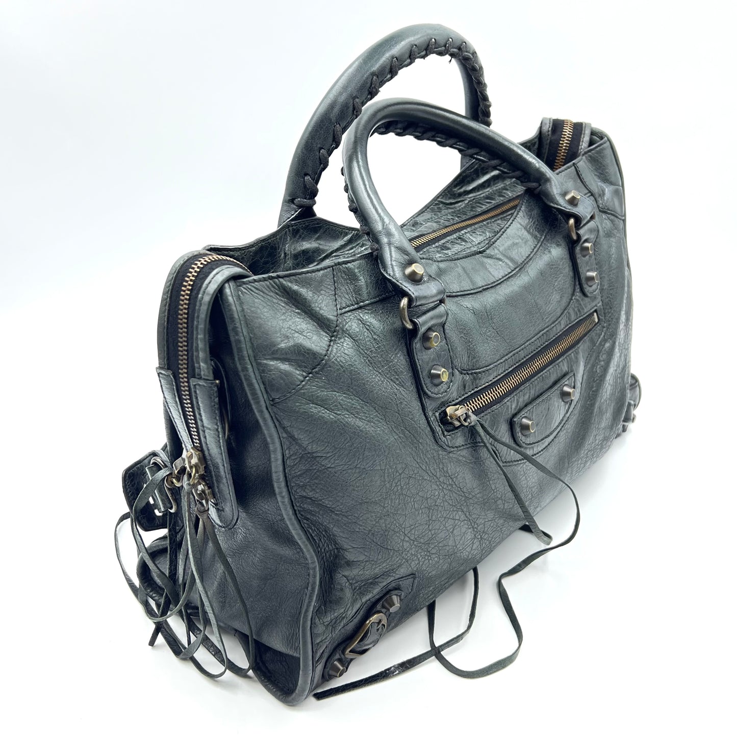City Leather Bag Dark Olive Gray