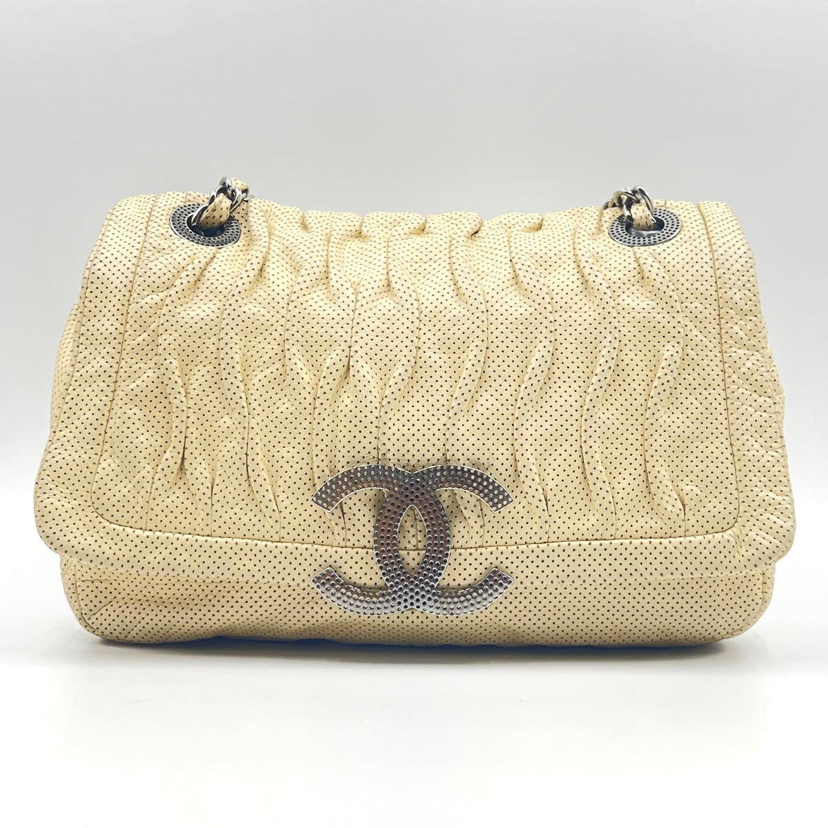 Chanel Cream Perforated Leather Shoulder Bag — view 1 of 8 Cream Perforated Leather Shoulder Bag, view 1 of 8