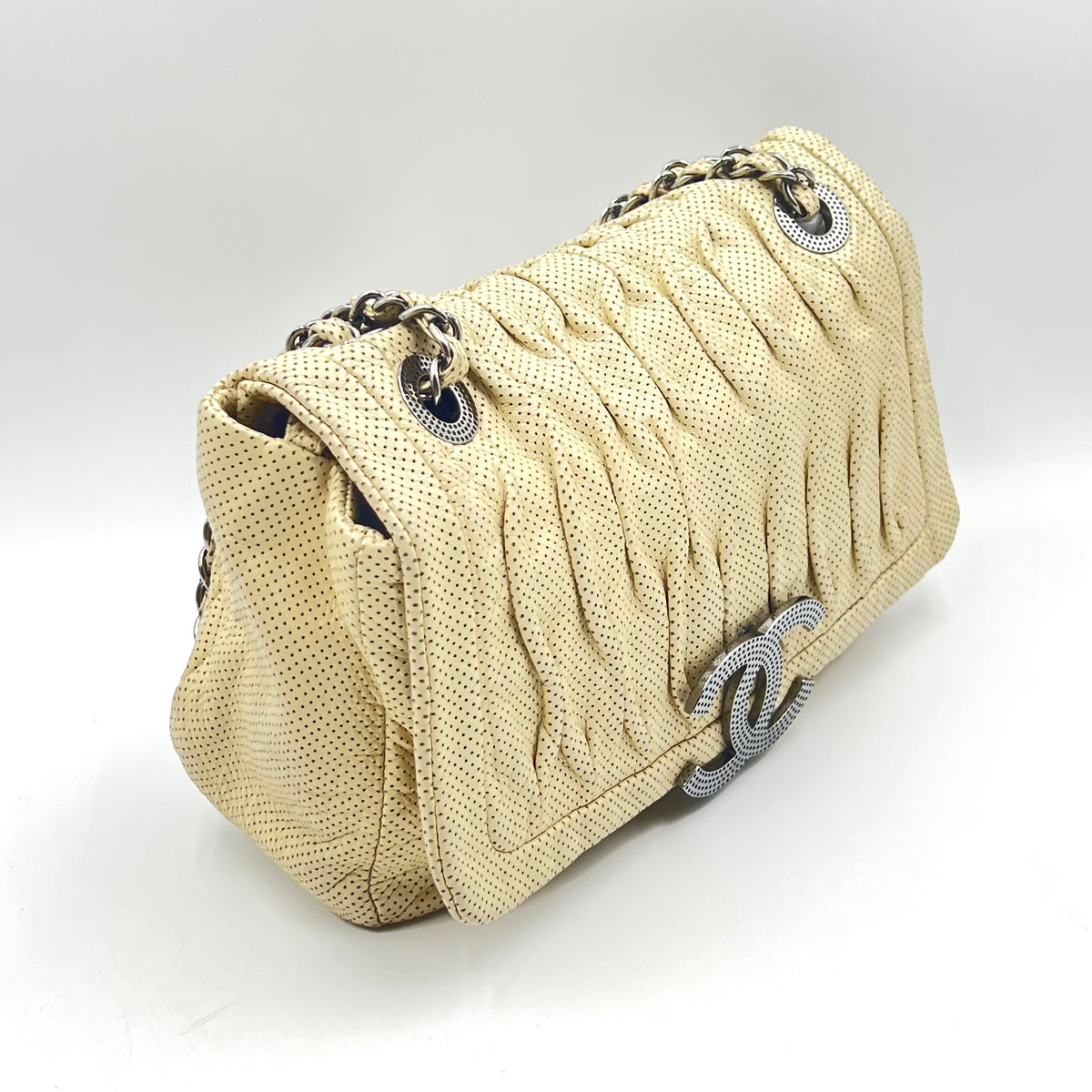 Chanel Cream Perforated Leather Shoulder Bag — view 2 of 8 Cream Perforated Leather Shoulder Bag, view 2 of 8