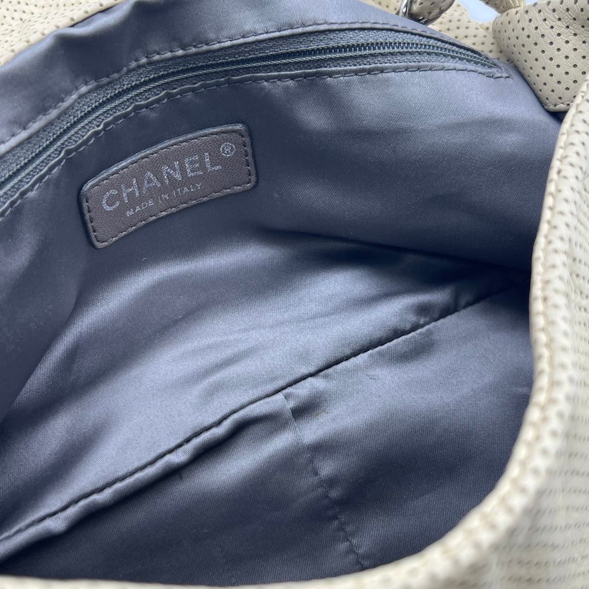 Chanel Cream Perforated Leather Shoulder Bag — view 3 of 8 Cream Perforated Leather Shoulder Bag, view 3 of 8