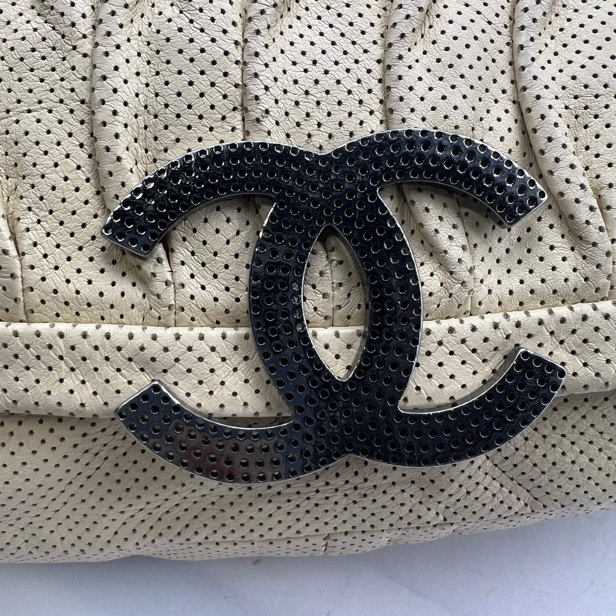 Chanel Cream Perforated Leather Shoulder Bag — view 7 of 8 Cream Perforated Leather Shoulder Bag, view 7 of 8