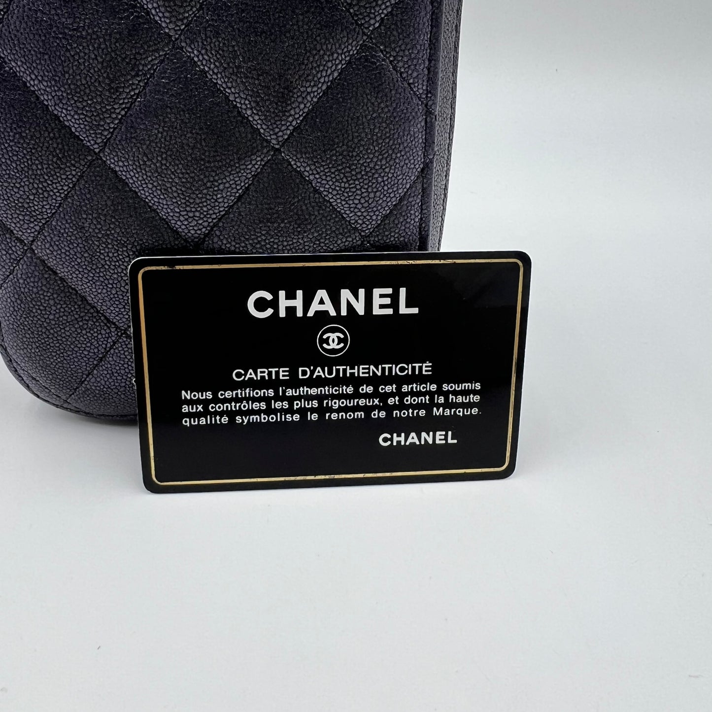 Caviar Phone Holder Vertical Zip Clutch on Chain Gold Hardware