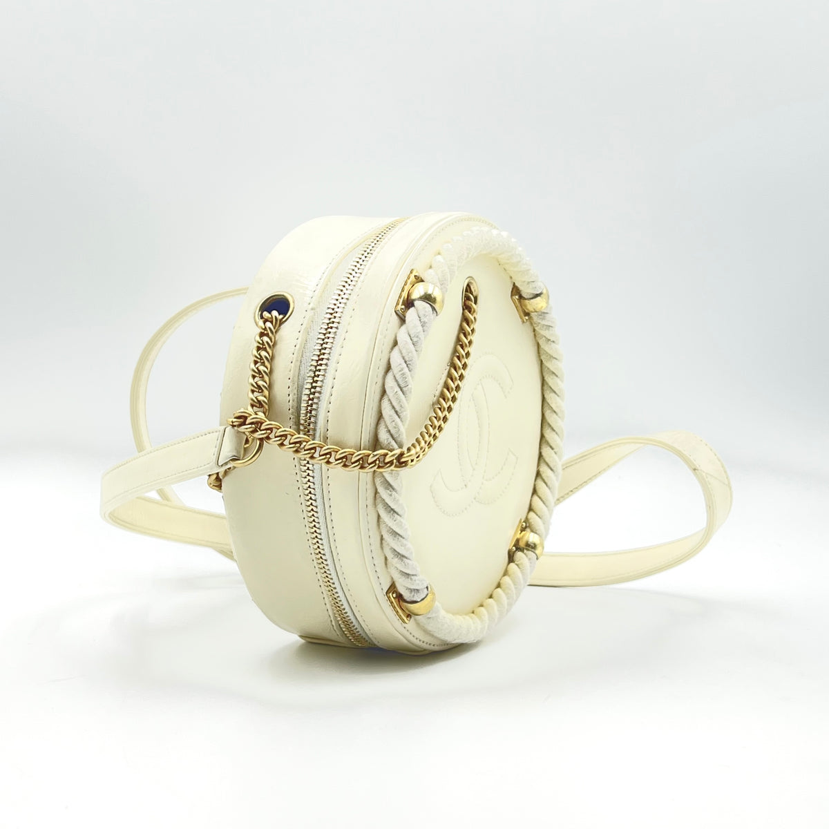Chanel Crumpled Calfskin Cotton Small En Vogue Round Bag White — view 2 of 7 Crumpled Calfskin Cotton Small En Vogue Round Bag White, view 2 of 7