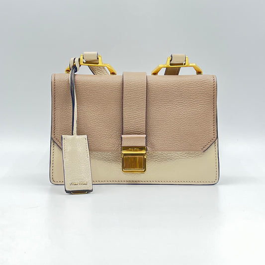 Bicolor Madras Shoulder Bag Leather Small